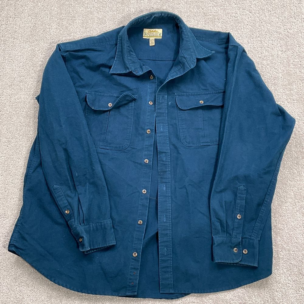 Cabela's Shirt Men 2XL Blue Deerskin Soft Chamois Heavyweight Hike Outdoor Work